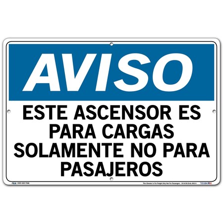 Vestil Aluminum Sign, 12-1/2" Height, 18-1/2" Width, Aluminum, Rectangle, Spanish SI-N-50-D-AL-063-S